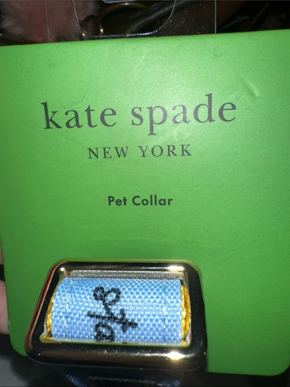 NWT Kate  spade Light Blue and Yellow Pet Collar with Gold Hardware m/l nice